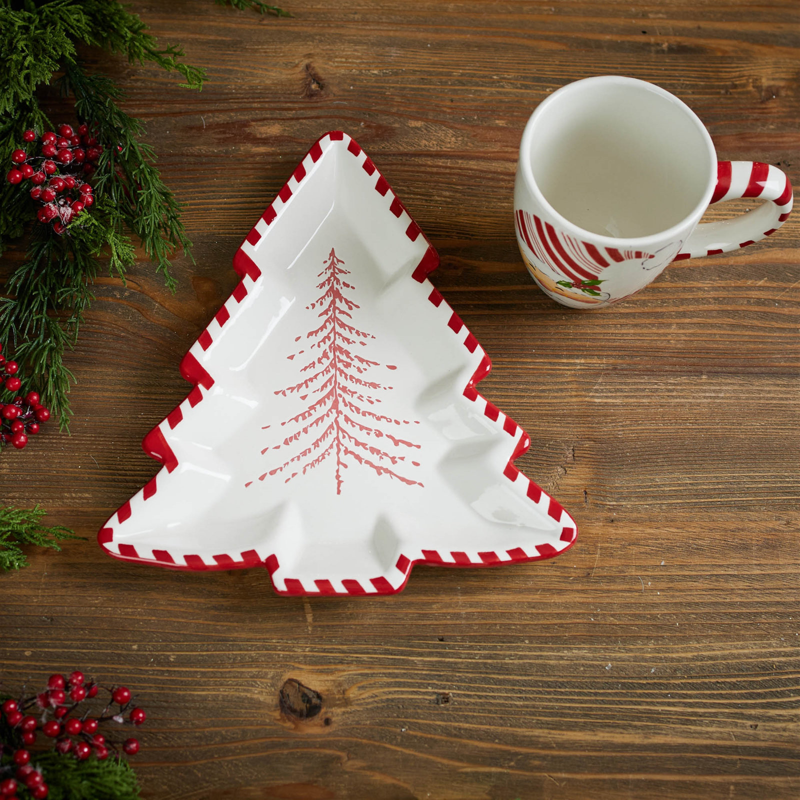 2-Piece Ceramic Pine Tree Platter Set