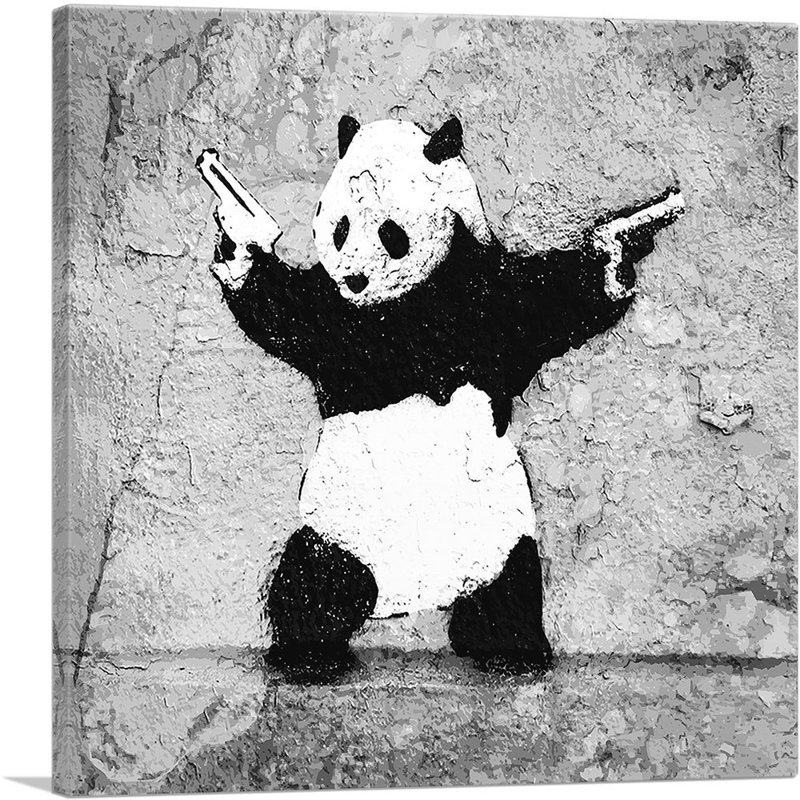 «Panda with Guns» par Banksy, reproduction d'art sur toile tendue, H 26 po x l 26 po x P 0,75 po