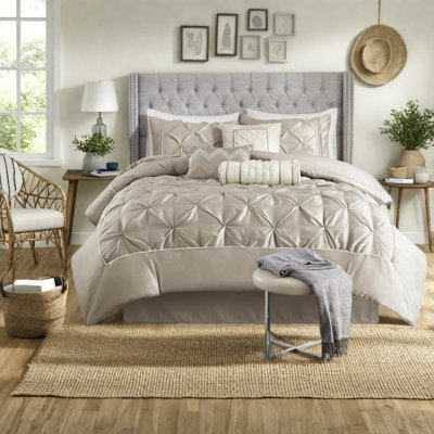 Elegant Taupe King Bedding Set, 100% Polyester, Sophisticated Bedroom Decor