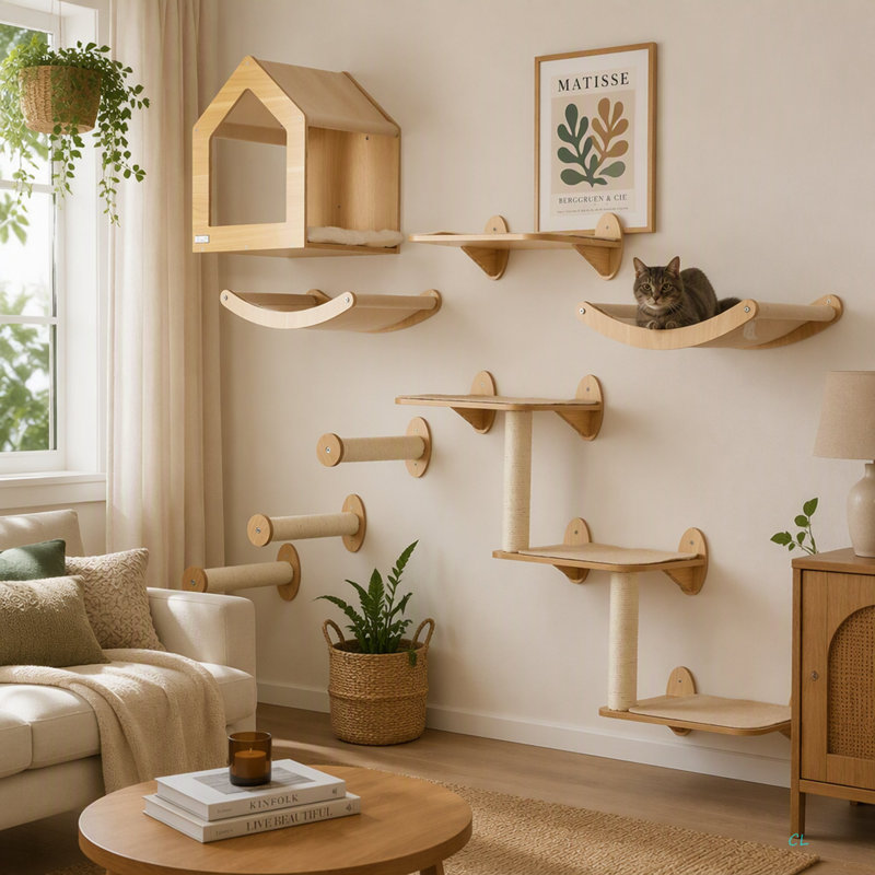 Arbre à chat Pawhut unique fabriqué à partir d'étagères à chat avec 10 niveaux pour plus de hauteur, arbre de chat mural avec terrain de jeu d'escalade