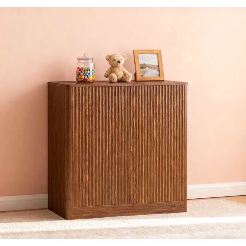 31.5-Inch Modern Wavy Sideboard, Curved Contour Design Storage Cabinet, 2-Door Cabinet With Storage Function, Suitable For Kitchen/Bedroom/Living Room, Walnut, 31.5"L X 15.7"W X 34.3"H