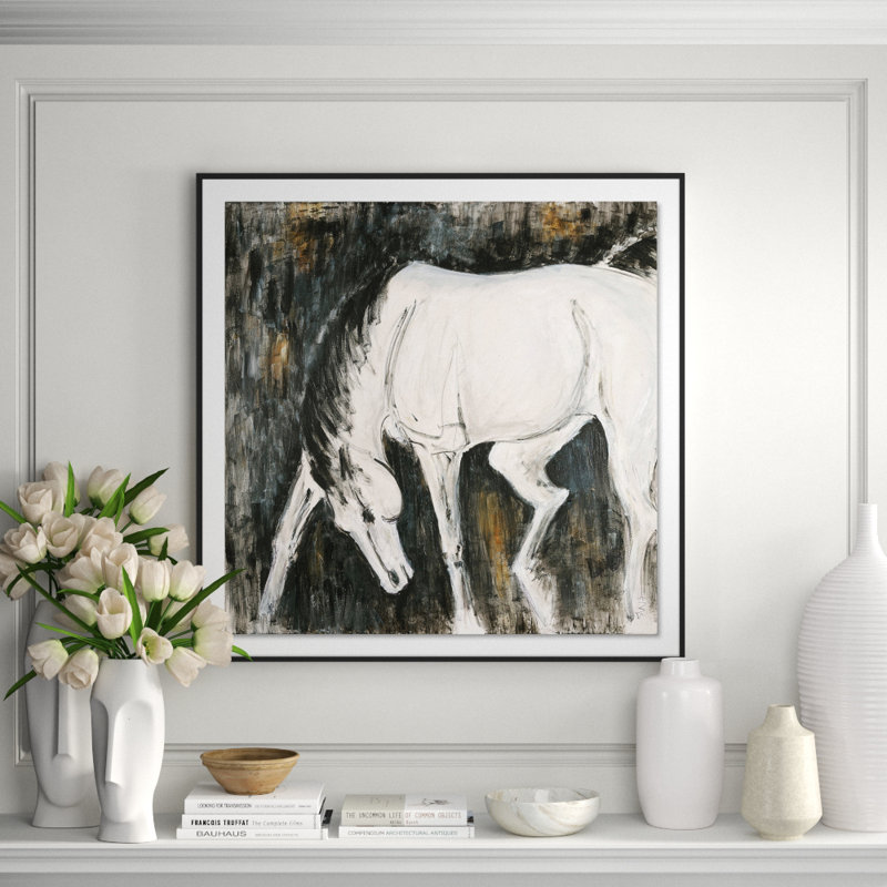 White Horse I Framed Print, 40" H x 40" W x 2.5" D, Black