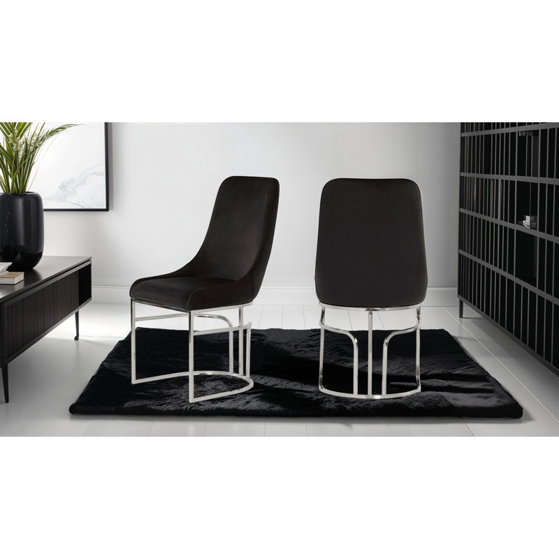 Chaises de salle à manger rembourrées Zular, Acier inoxydable, Noir