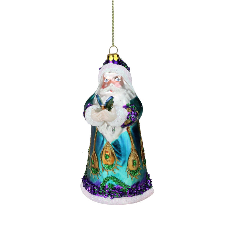 Ornement de Noël 6 po en forme de paon scintillant aux couleurs de paon avec papillon
