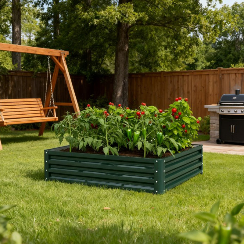 Boîte à fleurs en métal, jardin surélevé galvanisé pour l'extérieur, Vert