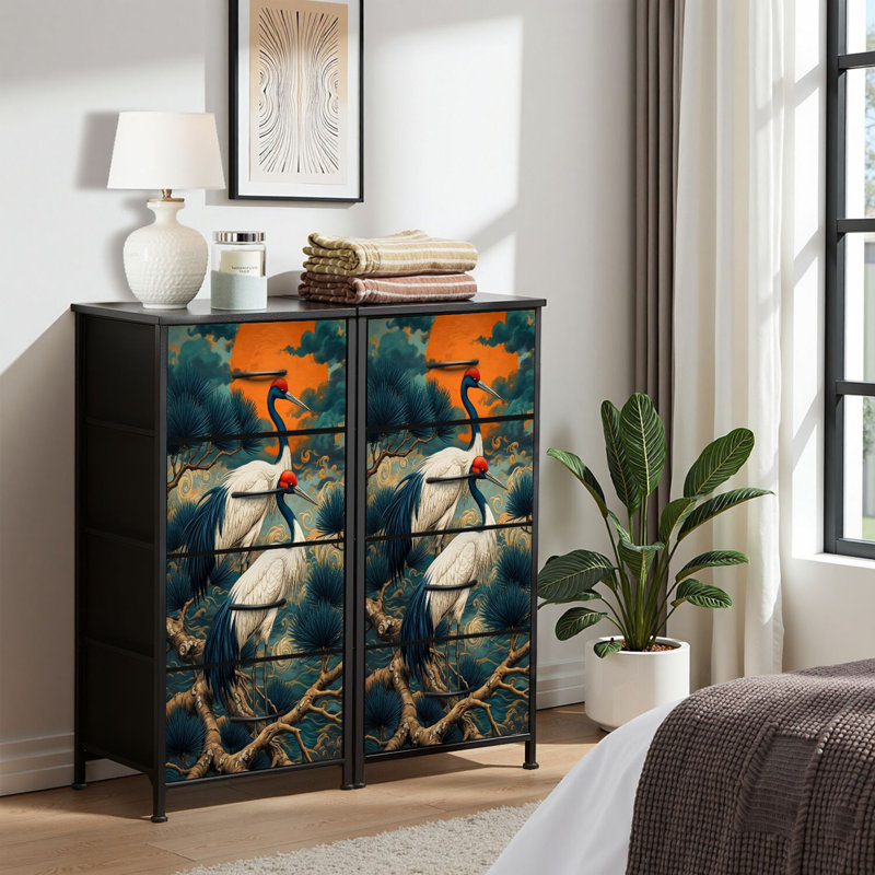 4 Drawer Dresser for Bedroom, Narrow Chest of Drawers, Wooden Top and Study Iron Frame 18"x37.5"-(WxH)