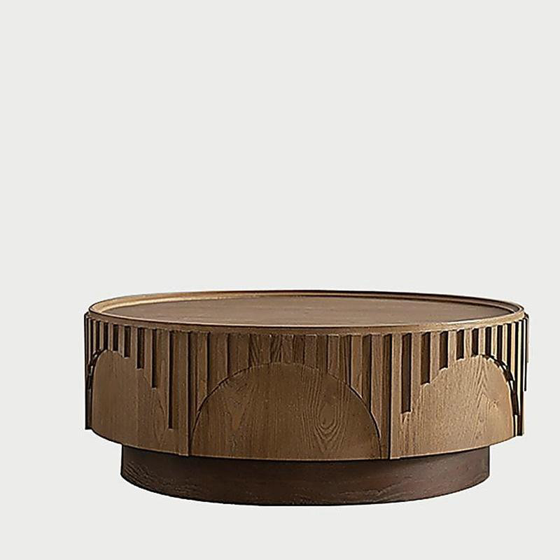 Table basse ronde moderne en bois avec piédestal robuste