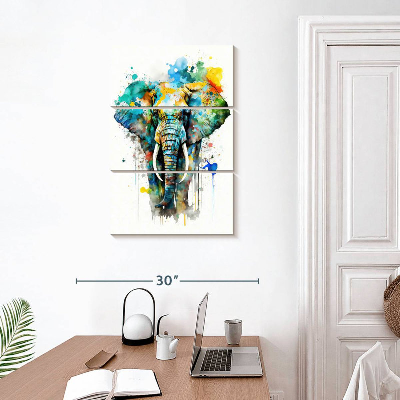 Aquarelle d'éléphant Brampt, H 32 po x l 20 po