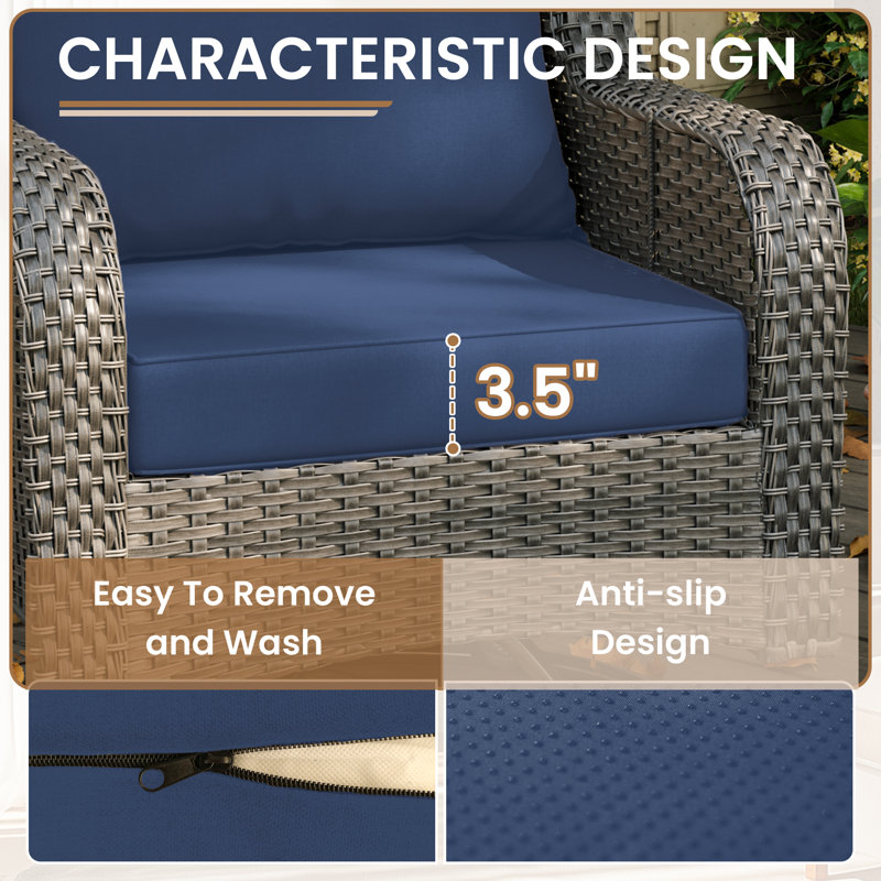 14-Piece Outdoor Sectional Cushions Set, Seat Cushions with Zippered Covers for Patio Furniture, Navy