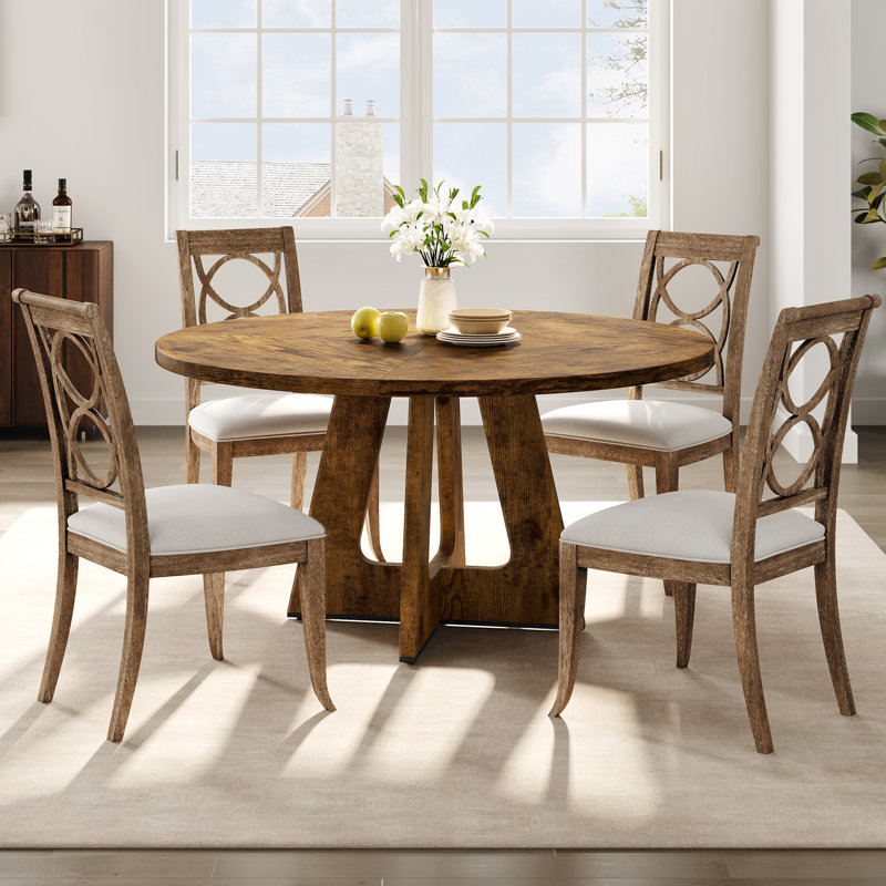 47-Inch Round Large Dining Table , Dinner Table with Wooden Top and Legs for Home Dining Room
