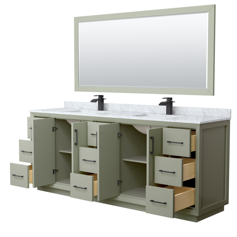 Ensemble de meuble-lavabo double 84 po avec miroir Stara, Noir, noir, noir, noir, Vert clair