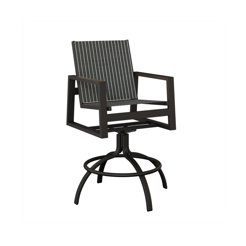 Chaise berçante pivotante en aluminium noir mat Ohlson, Whisper rayé bleu marine, Aluminium noir mat