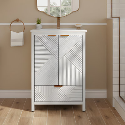 24" White Bathroom Vanity With Ceramic Sink