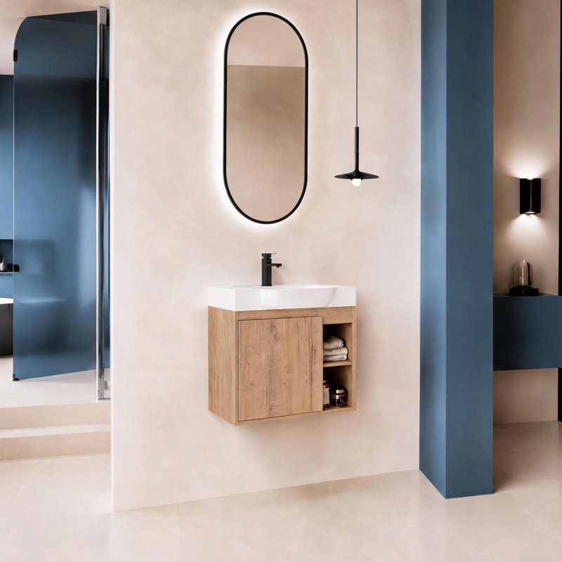 Meuble-lavabo flottant 24 po Slimbay, Imitation chêne, 24"