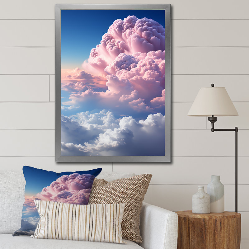 «Pink Blue Sky Celestial Beauty Mute I», reproduction d'art sur toile, H 44 po x l 34 po x P 1,5 po, Cadre photo argenté