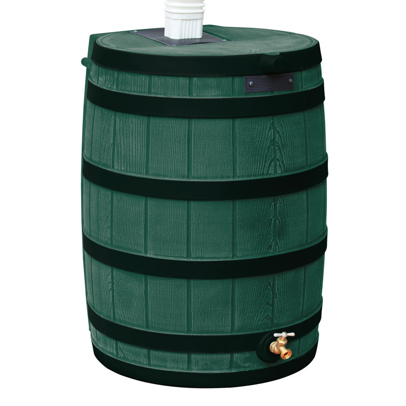 Tonneau de pluie de style whisky avec débordement et robinet Good Ideas, Vert / noir, H 28,25 po x l 22 po x P 21,5 po