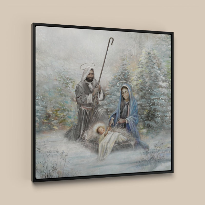 «Winter Nativité» par Ruane Manning - impression sur toile, 30 po x 30 po, Cadre plat flottant, Black