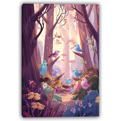 Art mural sur toile tendue Chirper Chorus in Blooming Forest