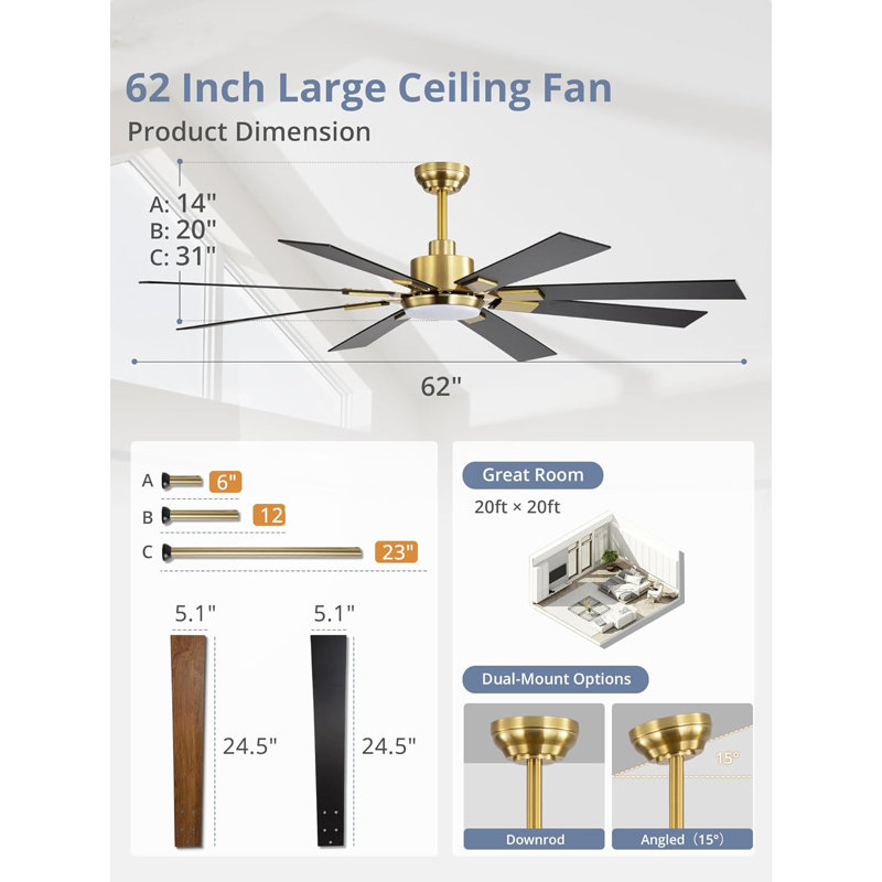 Black Gold Ceiling Fan, Black/Gold