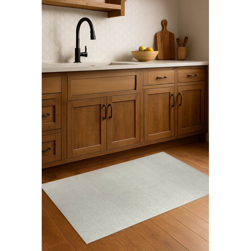Chevron Groove Lightweight Non-Slip Kitchen Mat, Light Green, Rectangle 2' x 3'