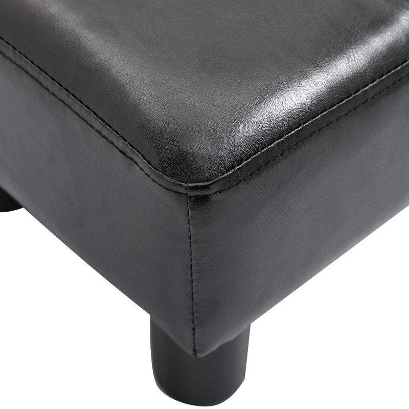 Ottoman Foot Rest, Small Foot Stool With Faux Leather Upholstery, Rectangular Ottoman Footrest With Padded Foam Seat And Plastic Legs, Bright Black