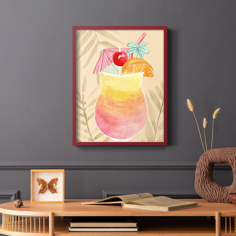 «Tropical Cocktail IV», reproduction encadrée - bois massif, Rouge, H 10 po x l 8 po