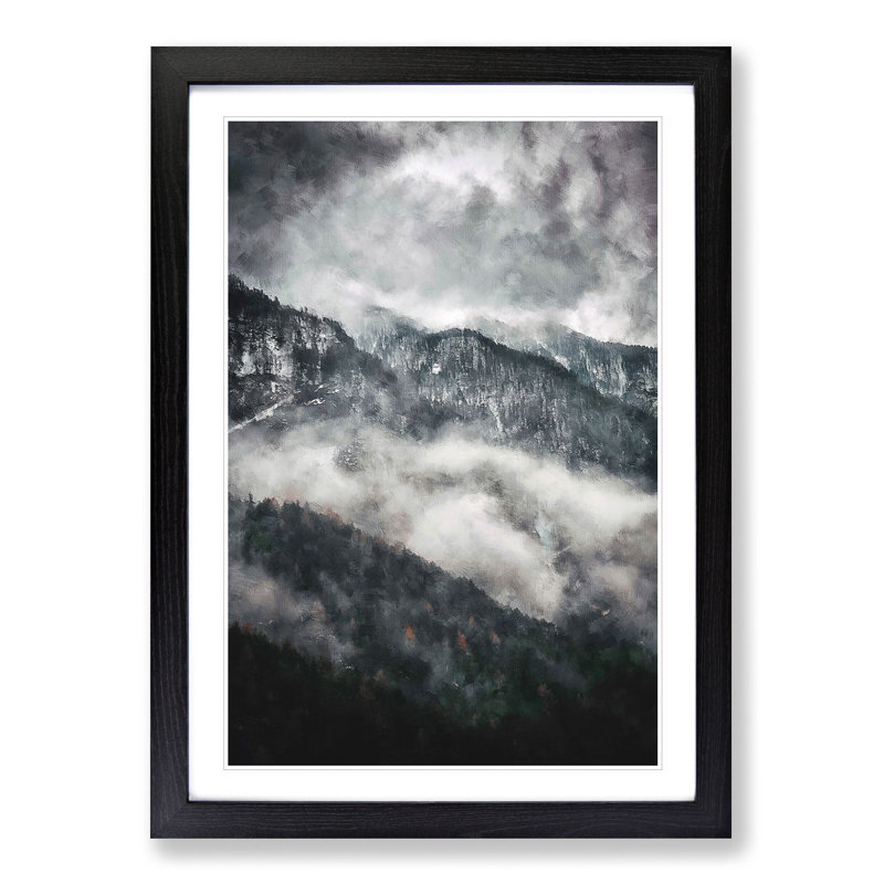 Mountain Peak View in Italy - Picture Frame Painting Print, Black Framed, 45cm H x 33cm W x 2cm D
