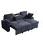 Canapé modulaire avec plateau amovible et porte-gobelets, méridienne convertible avec rangement modulaire, support en chenille 3 places bleu foncé intégré, rangement dissimulé, idéal pour les pizzas