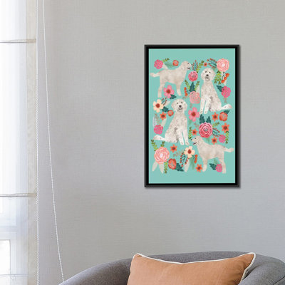 Collage floral golden doodle, impression sur toile tendue