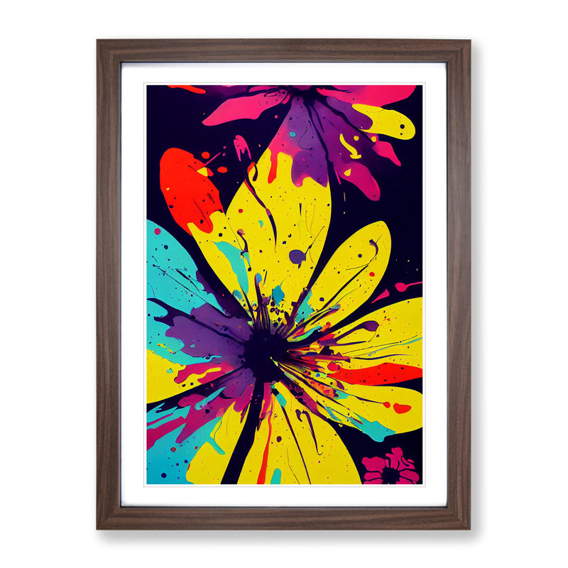 Pretty Painted Flowers No.6 Abstract - Single Picture Frame Print, 64cm H x 46cm W x 2cm D, Walnut Framed