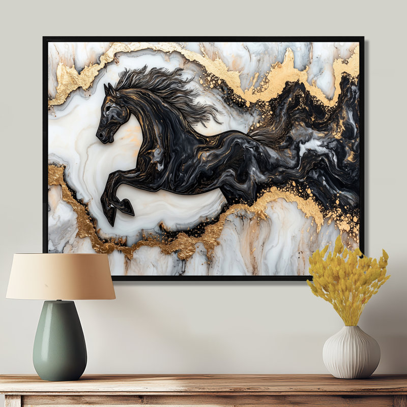 Martae, esprit foncé de l'étalon cheval I - cheval, art mural, H 24 po x l 32 po, Impression sur cadre flottant