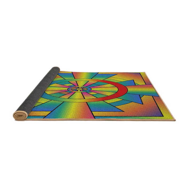 Tapis bleu/orange/vert à motif, Rond 6 pi