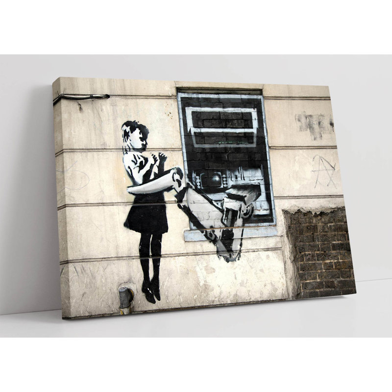 BANKSY ROBOT CASH machine Canvas Wall Art Picture Print, 20.32cm H x 30.48cm W