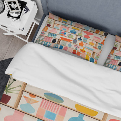 Pink Mid Century Playful Patterns IV - Abstract Midcentury Duvet Cover Set - Microfiber Polyester