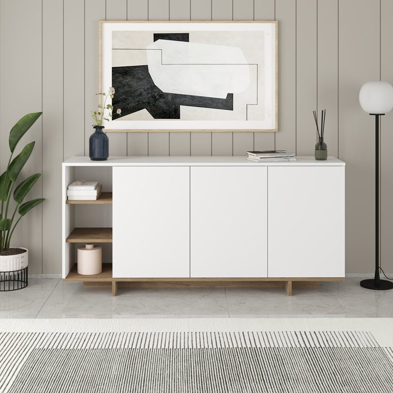 170cm Console Table, White/Natural Oak