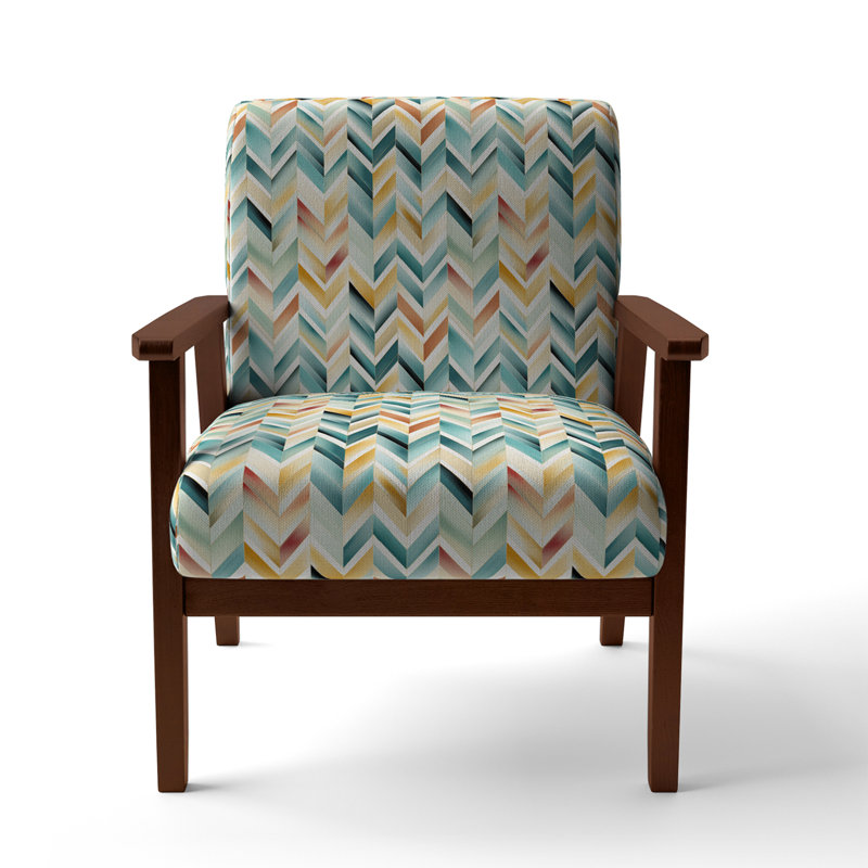 Cantina 23'' Wide Armchair, Beige/Blue/Yellow Polyester, Brown Square Arms
