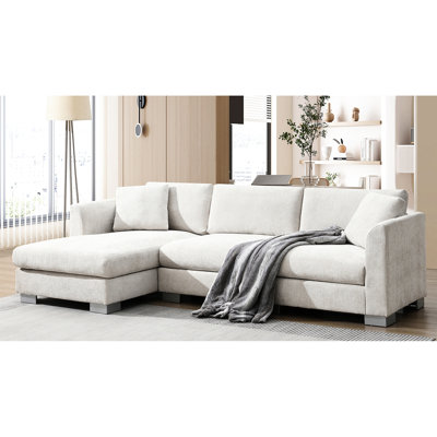 Mobilier modulaire en forme de L, 96 x 56 po, 4 avec chenille, méridienne surdimensionnée, 2 coussins, pour salon, appartement, bureau, structure en bois massif, canapé en chenille moderne avec pieds en aluminium argenté, forme en L 4,