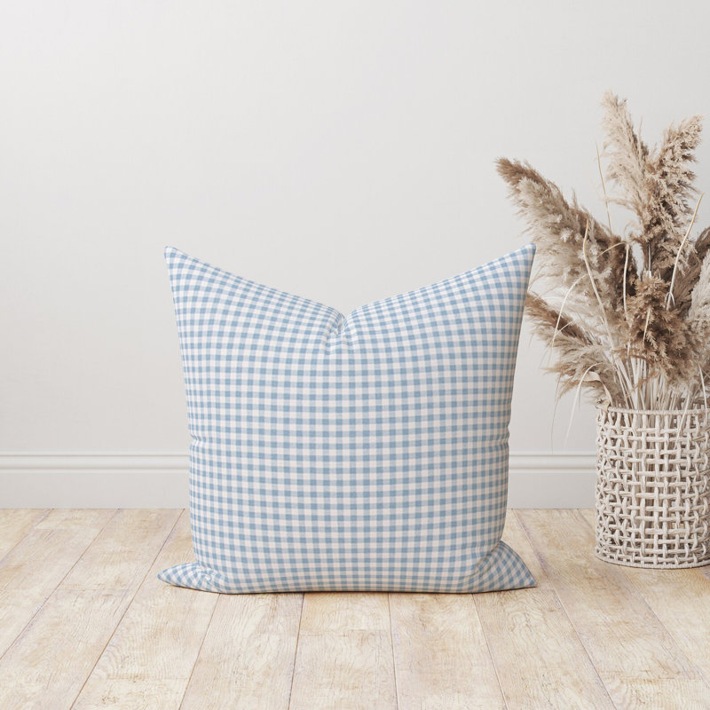 Housse en guingan bleu clair et blanc, 15 po x 15 po, Blanc / bleu