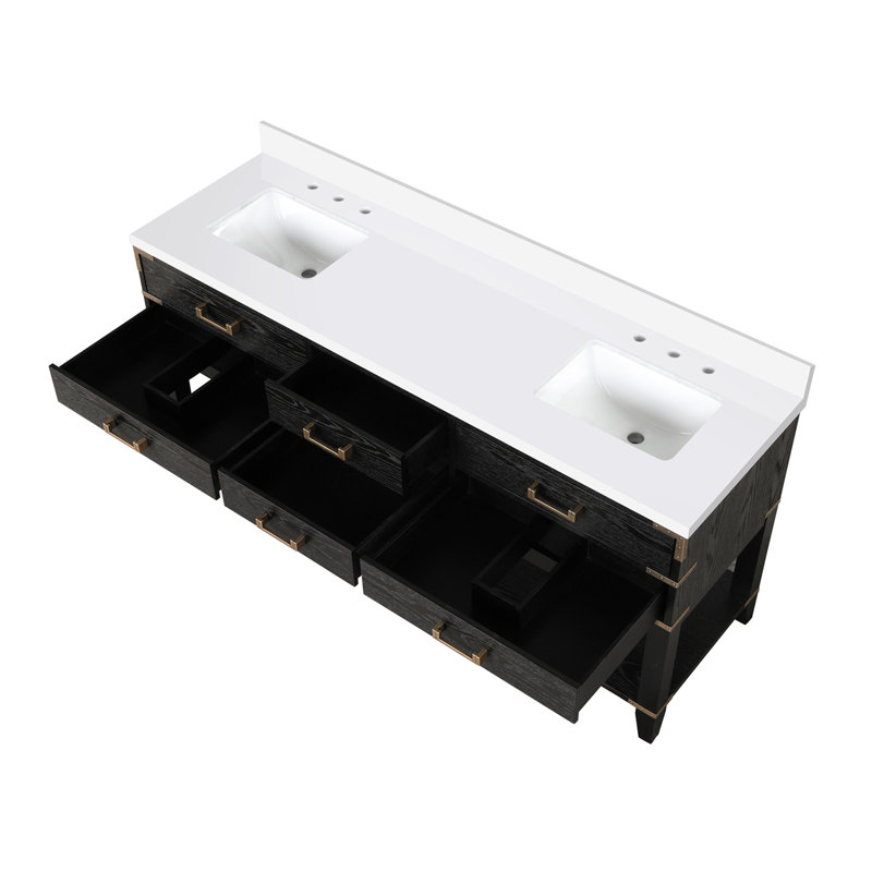 Meuble-lavabo double avec comptoir en quartz blanc