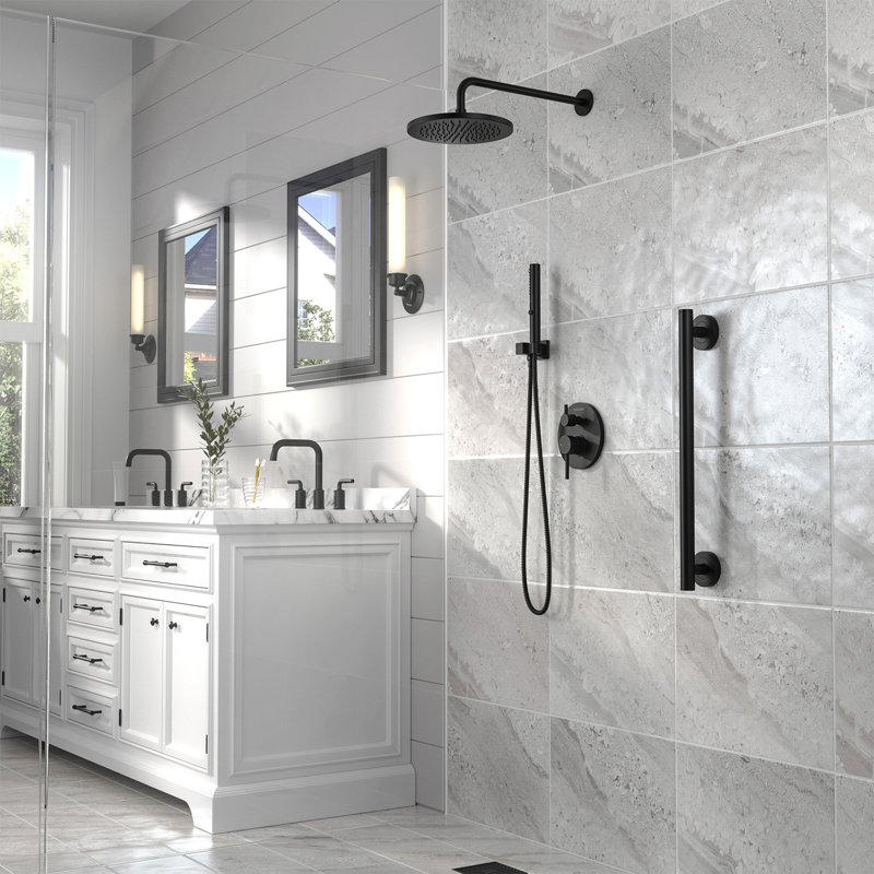 Modern Round 2-setting Shower Faucet Set, Rain Shower System, Shower Head With Handheld Sprayer, Matte Black
