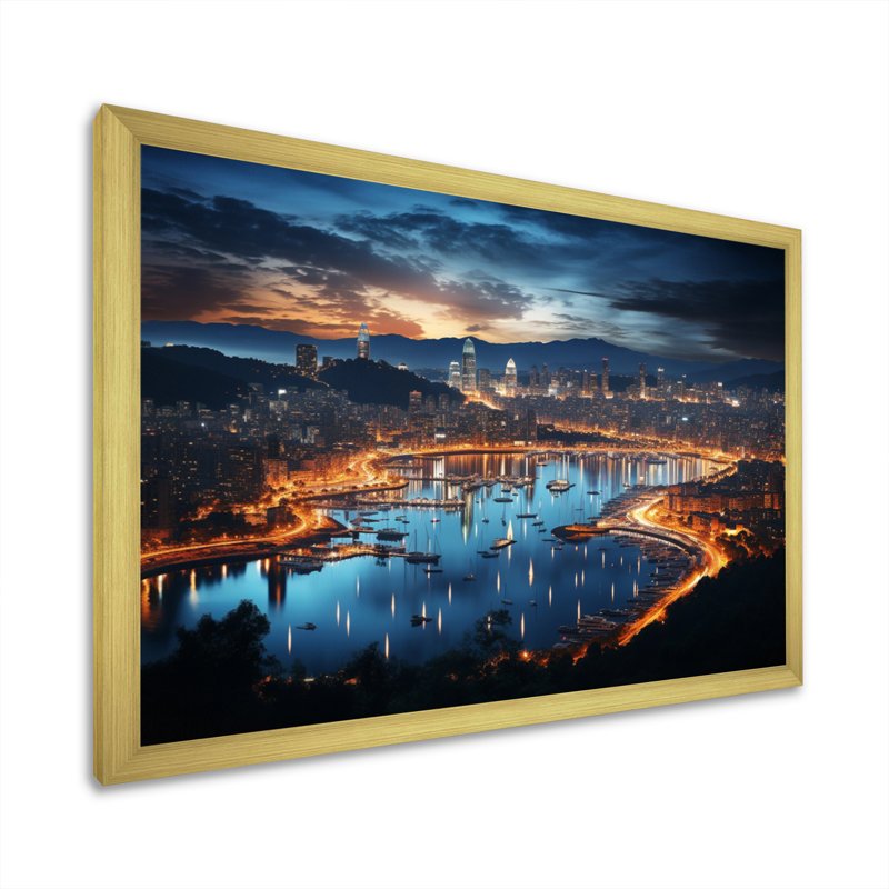 «Barcelona Beautiful Cityscape I», reproduction, H 24 po x l 32 po x P 1 po, Encadrement doré