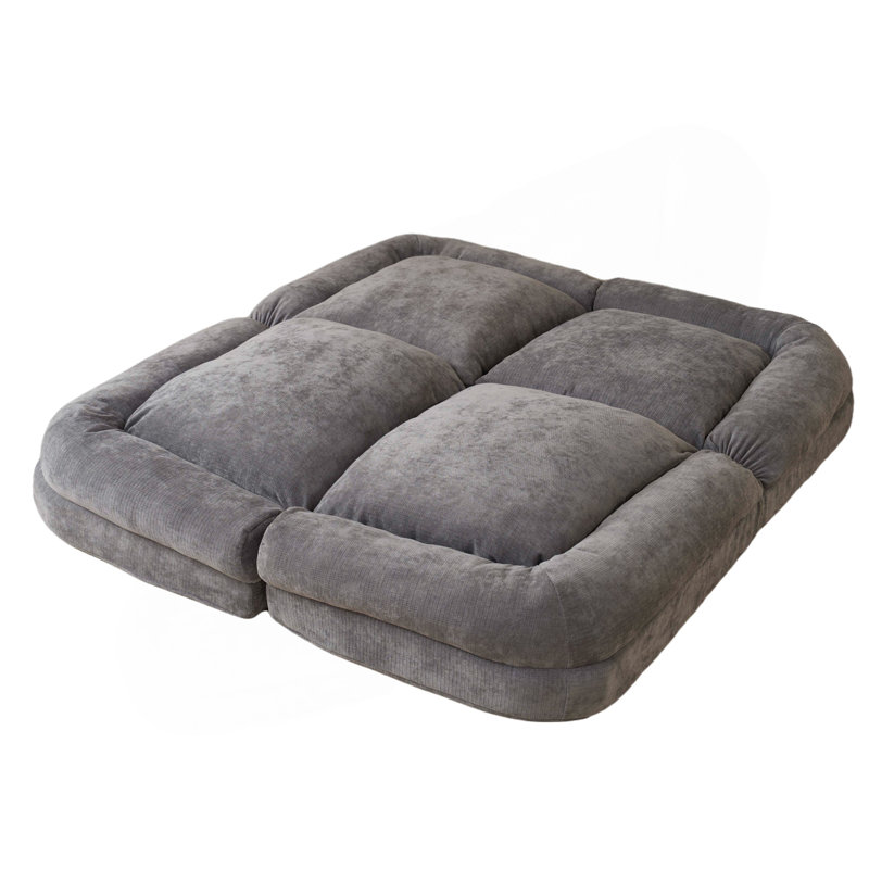 Canapé-lit convertible simple pliable, gris, à droite, la partie droite du produit complet., Tissu gris