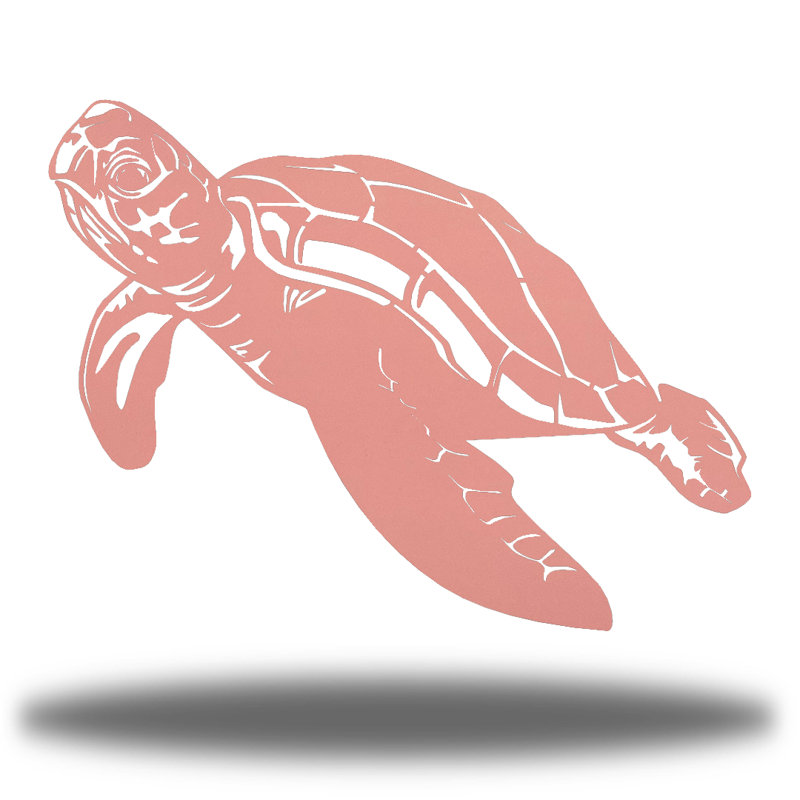 Décoration murale tortue de mer en métal, H 6 po x l 12 po x P 0,01 po, Rose
