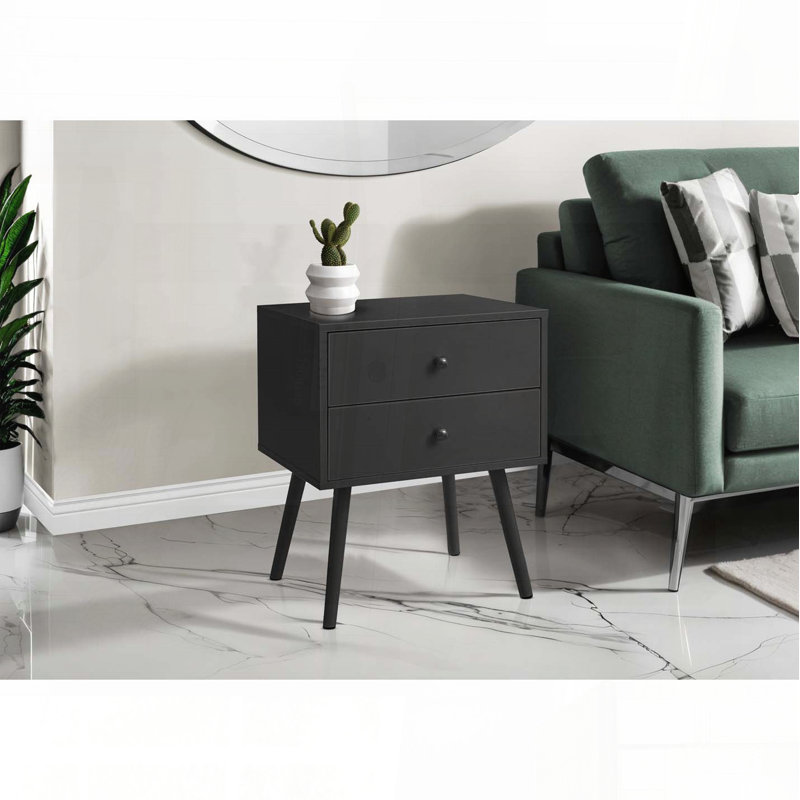 Table d'appoint moderne avec 2 tiroirs en stratifié noir H 24 po, Noir