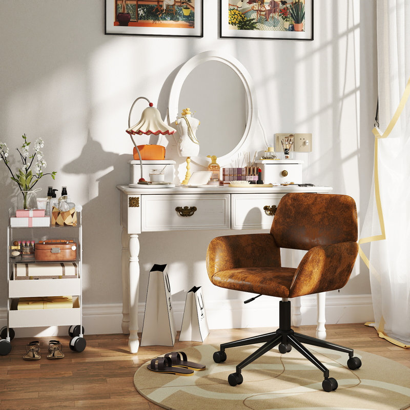 Vanity Chair with Soft Fabric and Compact Design?Dressing chair?Makeup Chair?Dressing Table Chair, Brown 