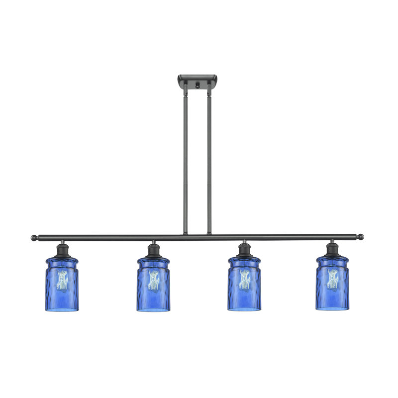 Luminaire suspendu pour îlot de cuisine à 4 lumières Binkley, Ampoule DEL rétro de 3,5 watts, Transparent, Noir mat