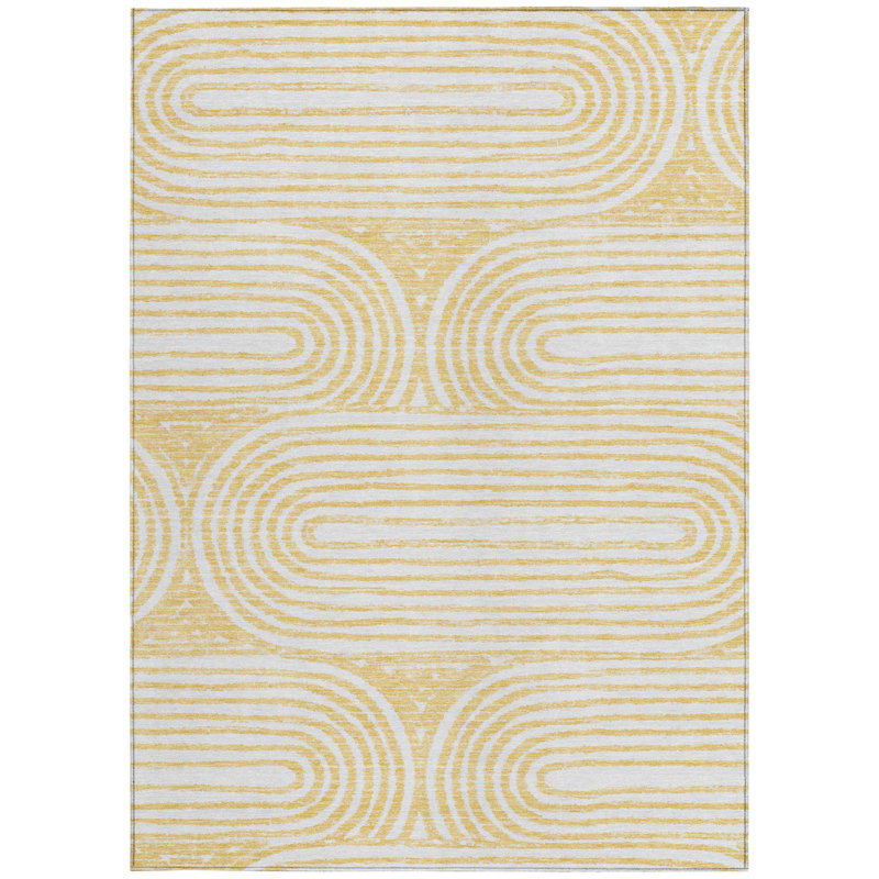 3' X 5' Gold and White Abstract Washable Non Skid Indoor Outdoor Area Rug