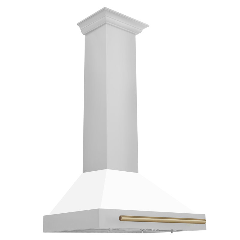 ZLINE 30 in. Autograph Edition Convertible Stainless Steel Range Hood W/ White Matte Shell & Champagne Bronze Accents (KB4STZ-WM30-CB)