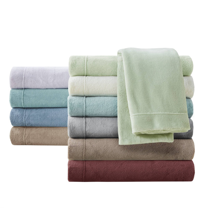 Twin Blue Solid Microfiber Plush Sheet Set