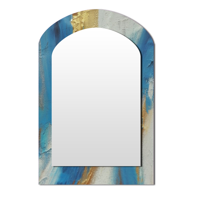 Sudden Sensuality Abstract Turquoise And Gold - Abstract Painting Asymmetrical Mirror, Gold Arch Decorative Wall Mirror, Printed Metal Art